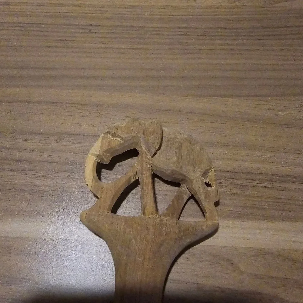 Vintage African Hand Carved Wood Elephant Salad Serving Set 12